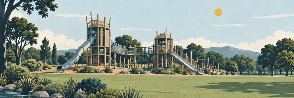 Screen-print illustration of Te Āhuru Mōwai Playground, Marton
