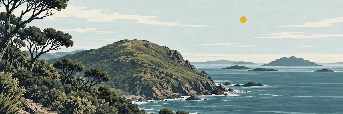 Screen-print illustration of Bluff Hill / Motupōhue