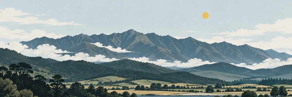 Screen-print illustration of the Tararua Range