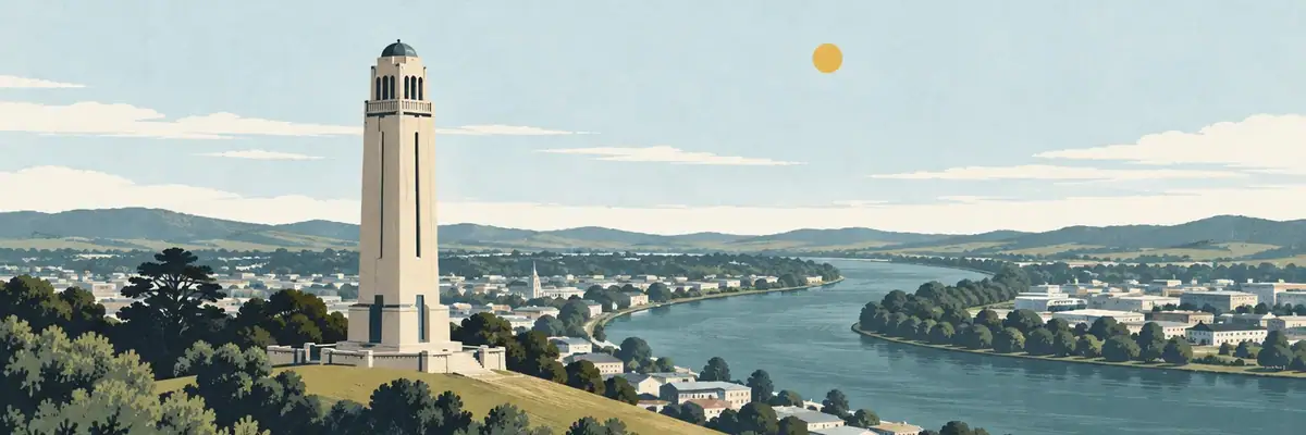 Screen-print illustration of Durie Hill Memorial Tower, Whanganui